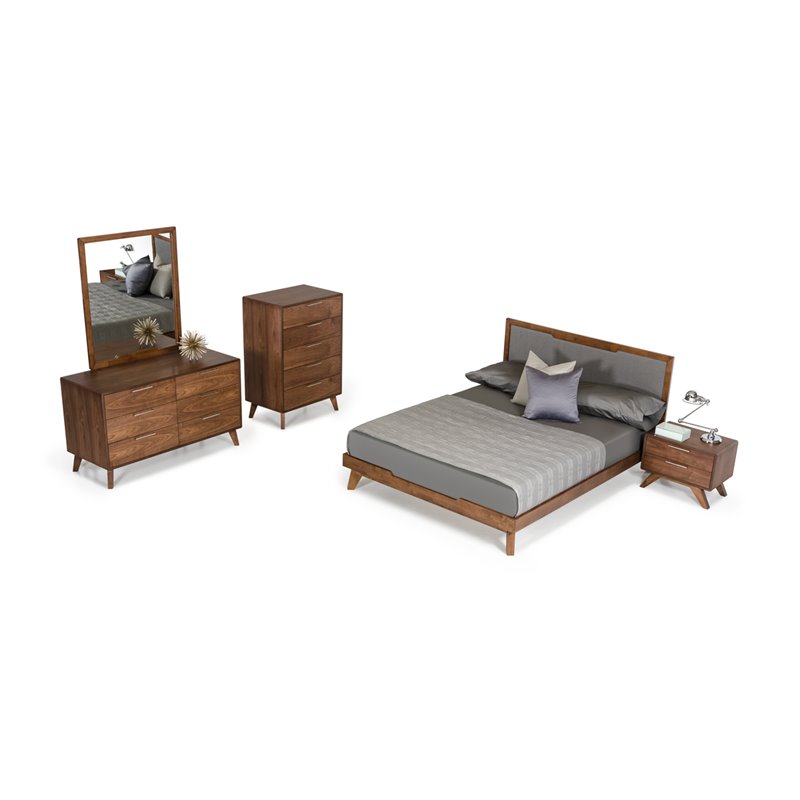 Pemberly Row Modern Fabric & Wood Queen Bed in Gray Walnut Finish