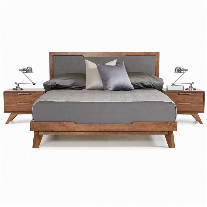 Pemberly Row Modern Fabric & Wood Queen Bed in Gray Walnut Finish