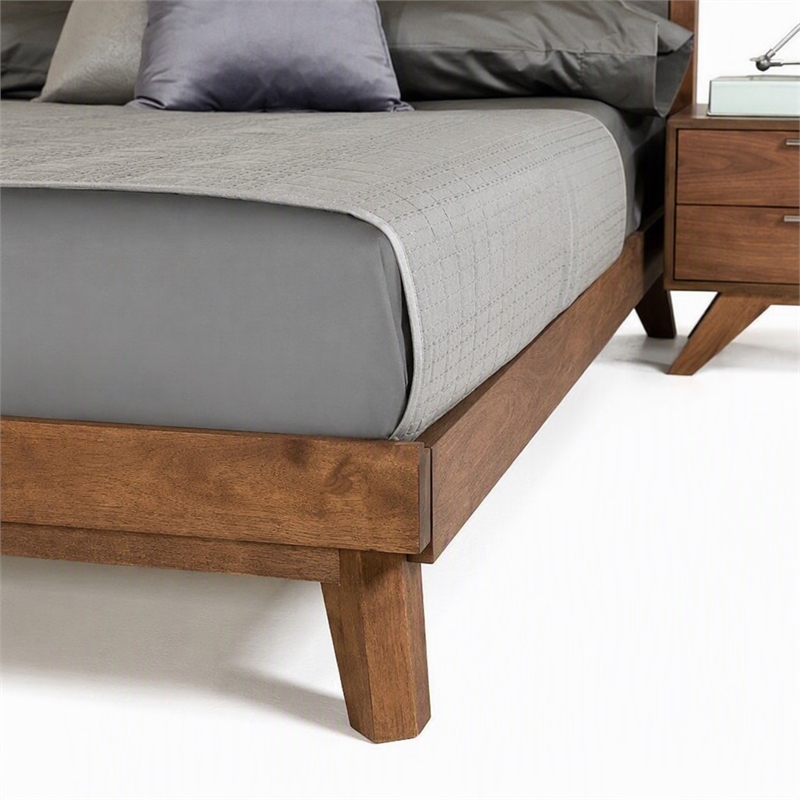 Pemberly Row Modern Fabric & Wood Queen Bed in Gray Walnut Finish