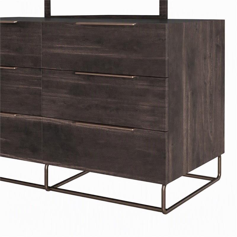 Pemberly Row Rectangular Oak Veneer & Glass Mirror in Walnut Finish