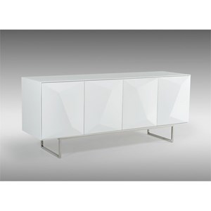 Pemberly Row Modern 4-Door MDF Wood Buffet in White with Glass Shelves