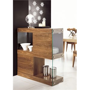 Pemberly Row Walnut Veneer and Glass 2-Door Square Cabinet