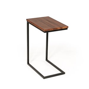 Pemberly Row C-Shaped Oak and Metal Side Table in Brown/Black