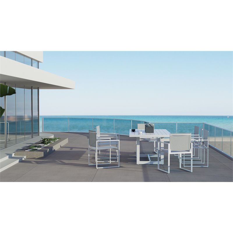 Pemberly Row Wake Aluminum Rectangular Outdoor Dining Table in White