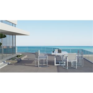 Pemberly Row Wake Aluminum Rectangular Outdoor Dining Table in White