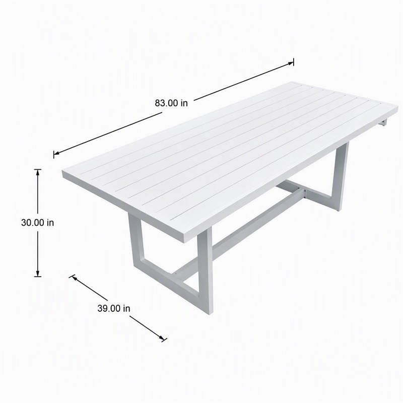 Pemberly Row Wake Aluminum Rectangular Outdoor Dining Table in White