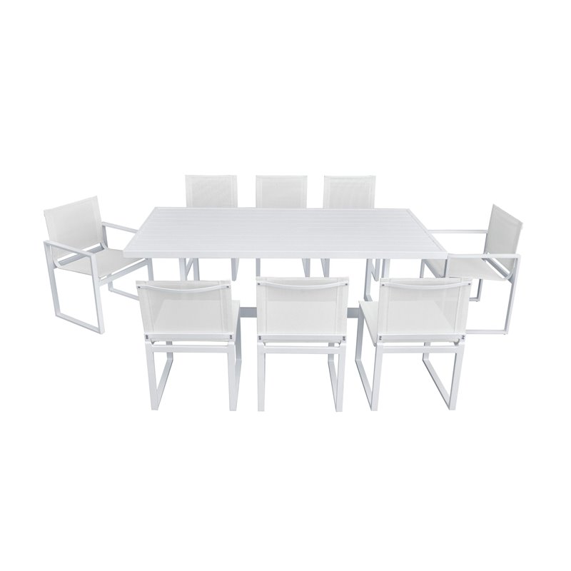 Pemberly Row Wake Aluminum Rectangular Outdoor Dining Table in White