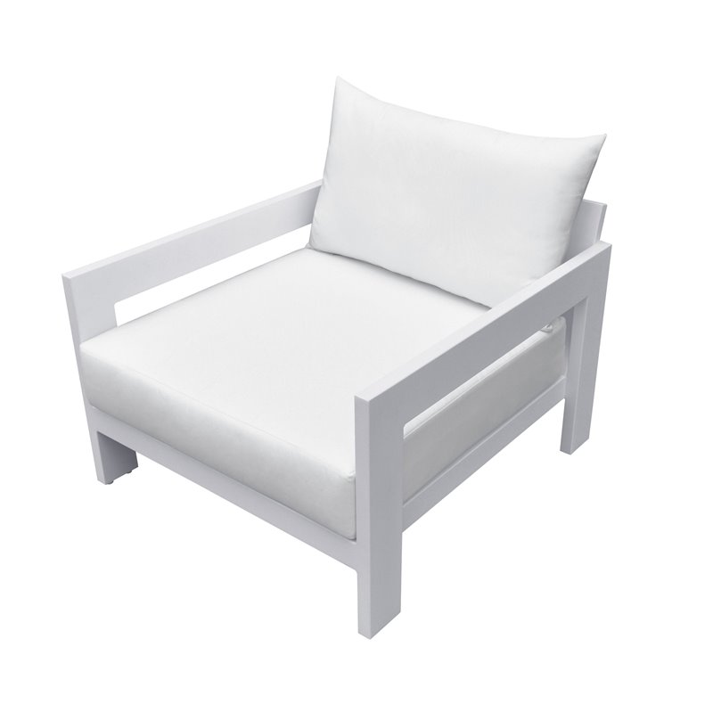 Pemberly Row Wake Aluminum and Fabric Outdoor Lounge Chair in White