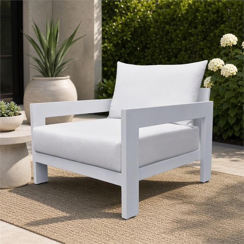 Pemberly Row Wake Aluminum and Fabric Outdoor Lounge Chair in White