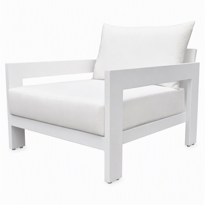 Pemberly Row Wake Aluminum and Fabric Outdoor Lounge Chair in White