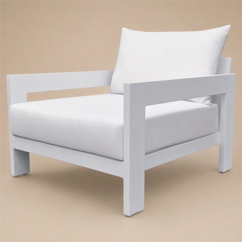 Pemberly Row Wake Aluminum and Fabric Outdoor Lounge Chair in White