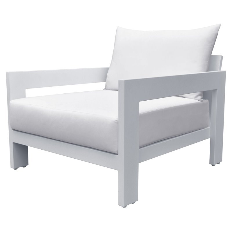 Pemberly Row Wake Aluminum and Fabric Outdoor Lounge Chair in White
