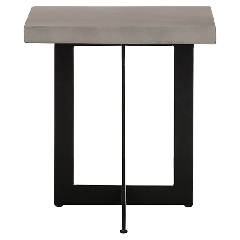 Pemberly Row Square Concrete End Table with Metal Base in Gray/Black
