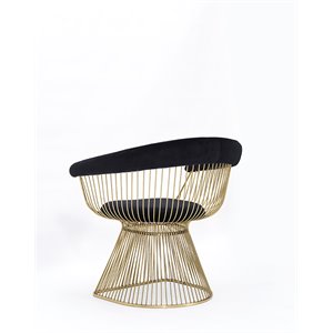 Pemberly Row Velvet and Gold Stainless Steel Dining Chair in Black