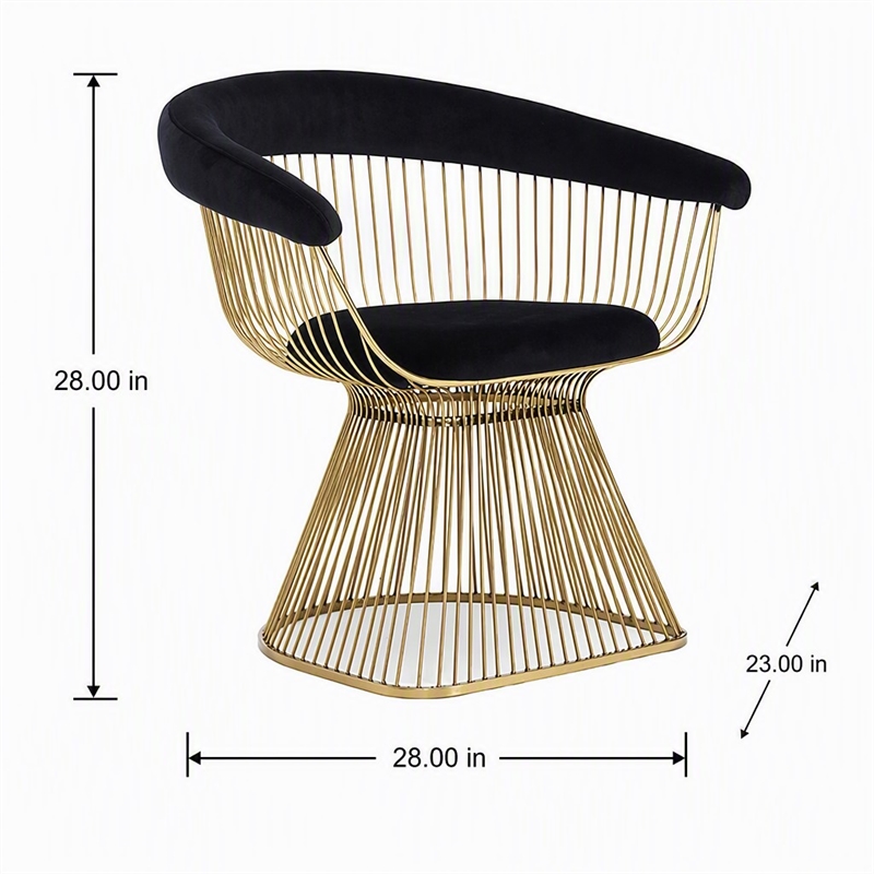 Pemberly Row Velvet and Gold Stainless Steel Dining Chair in Black