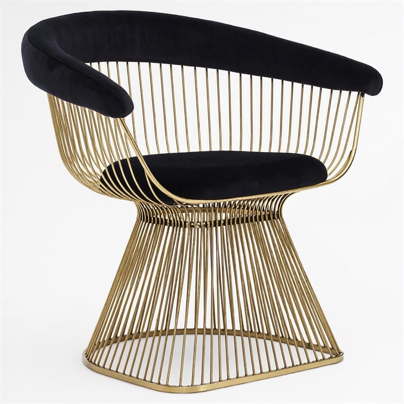 Pemberly Row Velvet and Gold Stainless Steel Dining Chair in Black