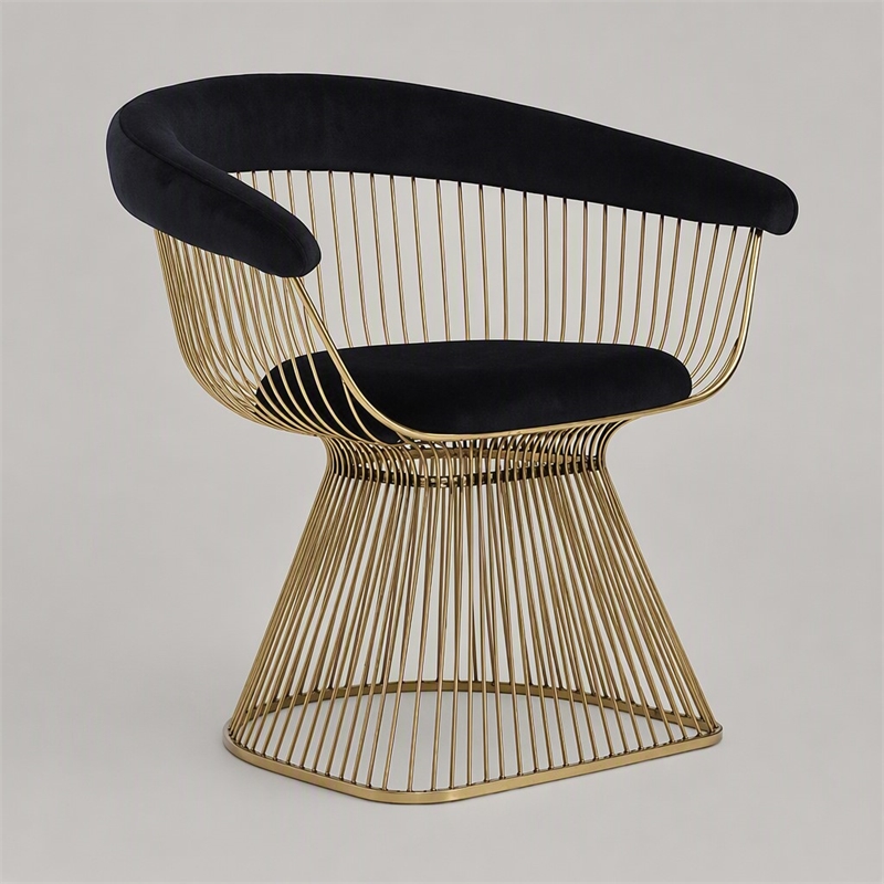 Pemberly Row Velvet and Gold Stainless Steel Dining Chair in Black