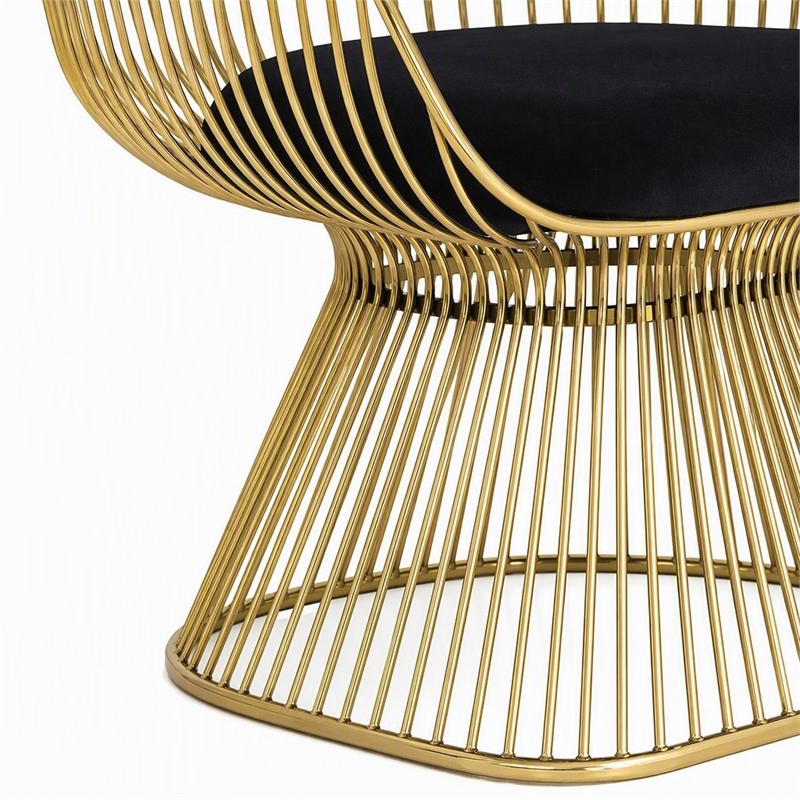 Pemberly Row Velvet and Gold Stainless Steel Dining Chair in Black