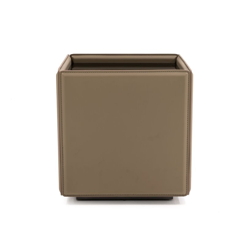 Pemberly Row Faux Leather and Tempered Glass End Table in Beige