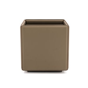 Pemberly Row Faux Leather and Tempered Glass End Table in Beige