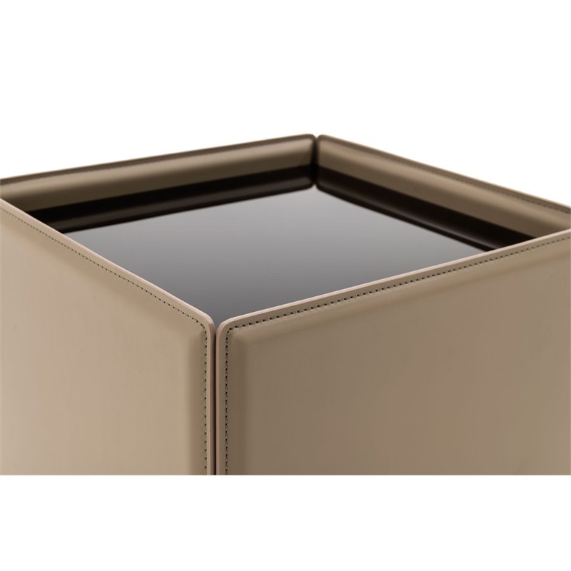 Pemberly Row Faux Leather and Tempered Glass End Table in Beige