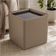 Pemberly Row Faux Leather and Tempered Glass End Table in Beige