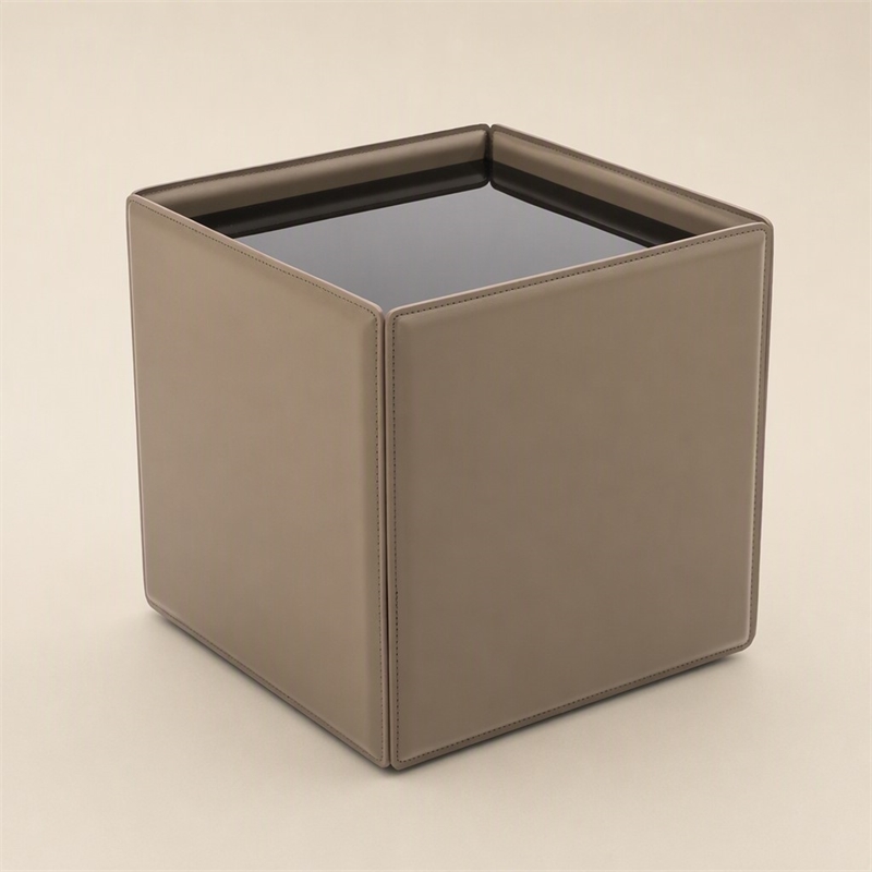 Pemberly Row Faux Leather and Tempered Glass End Table in Beige