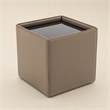 Pemberly Row Faux Leather and Tempered Glass End Table in Beige