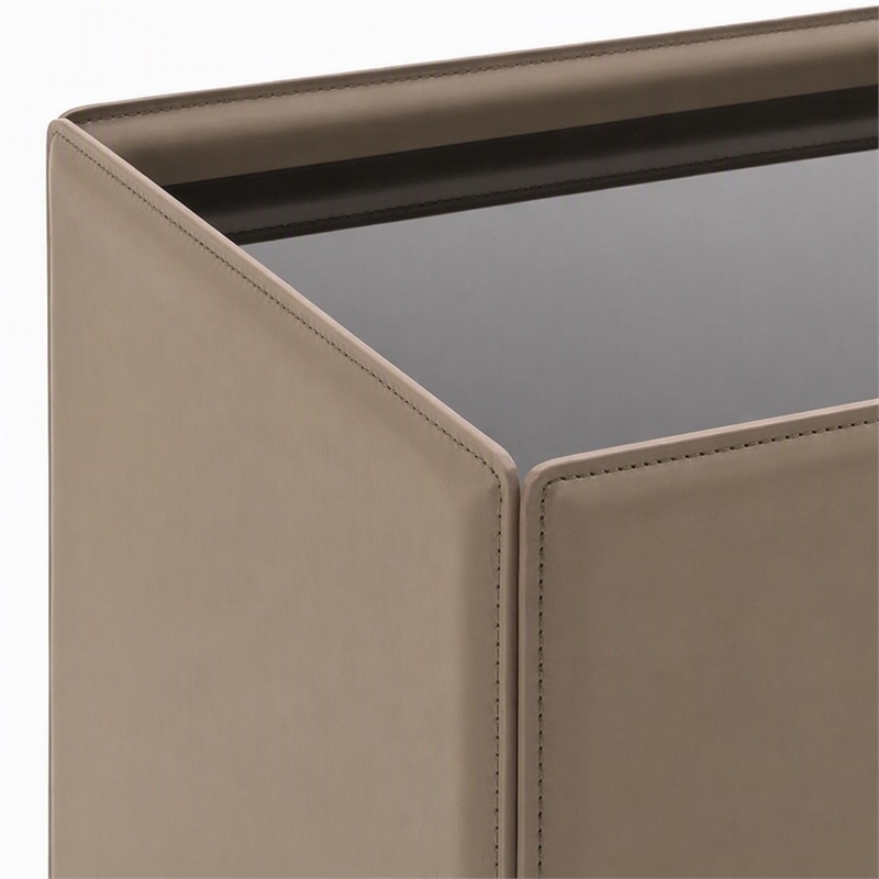 Pemberly Row Faux Leather and Tempered Glass End Table in Beige