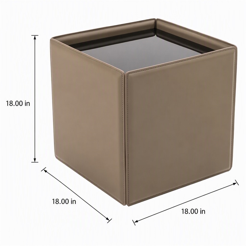 Pemberly Row Faux Leather and Tempered Glass End Table in Beige