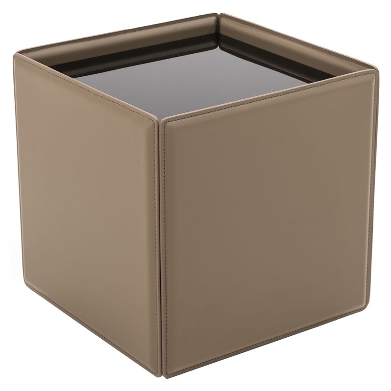 Pemberly Row Faux Leather and Tempered Glass End Table in Beige