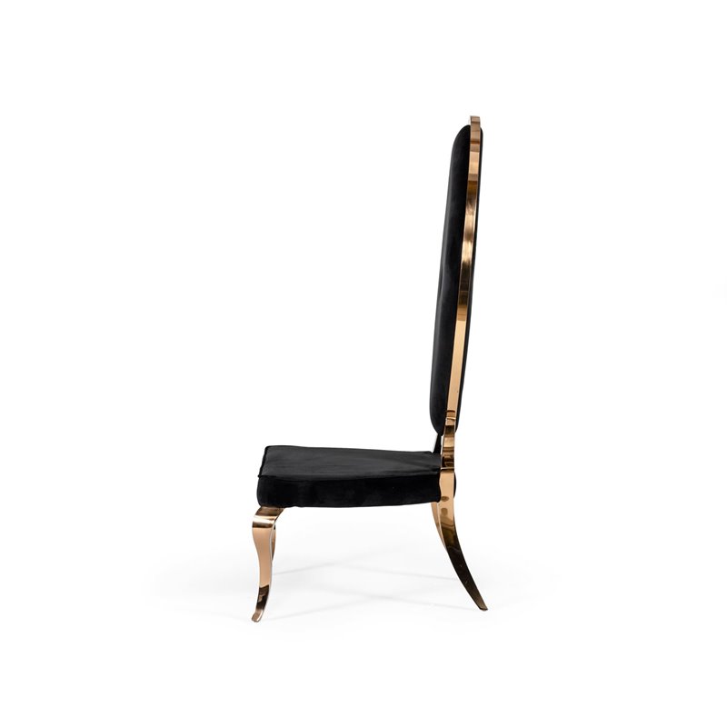 Pemberly Row High Back Velvet Dining Chair Set in Black/Rose Gold (Set of 2)