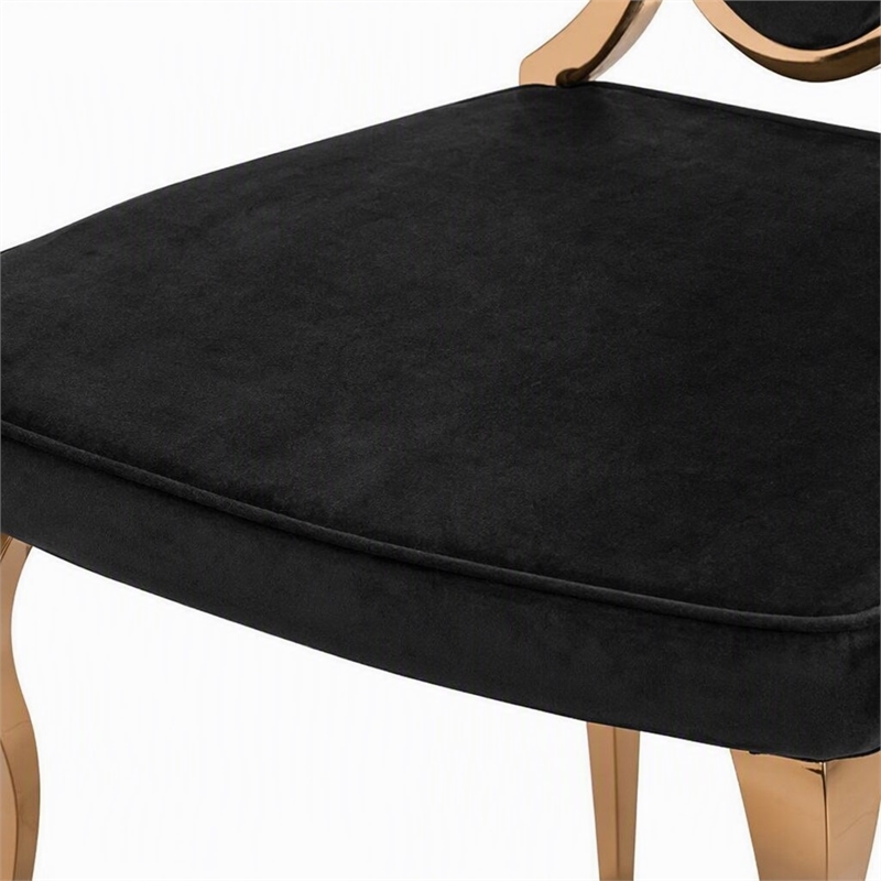 Pemberly Row High Back Velvet Dining Chair Set in Black/Rose Gold (Set of 2)