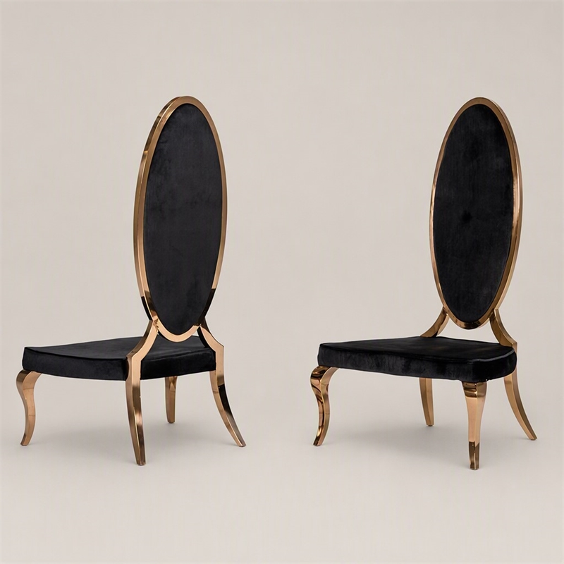 Pemberly Row High Back Velvet Dining Chair Set in Black/Rose Gold (Set of 2)