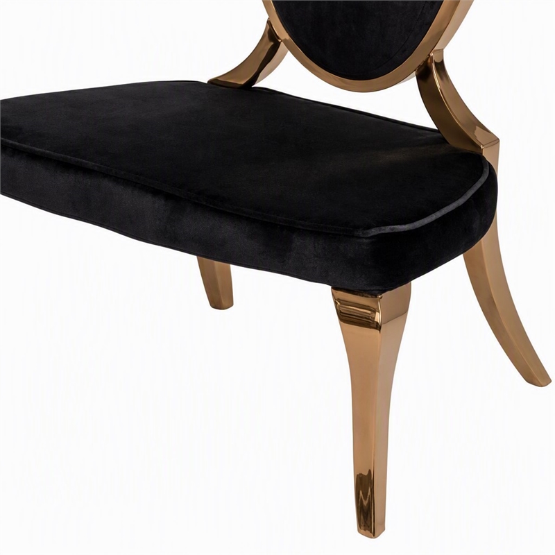 Pemberly Row High Back Velvet Dining Chair Set in Black/Rose Gold (Set of 2)