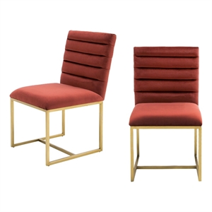 Pemberly Row Velvet Dining Chair in Gold/Red Finish with Tufting (Set of 2)