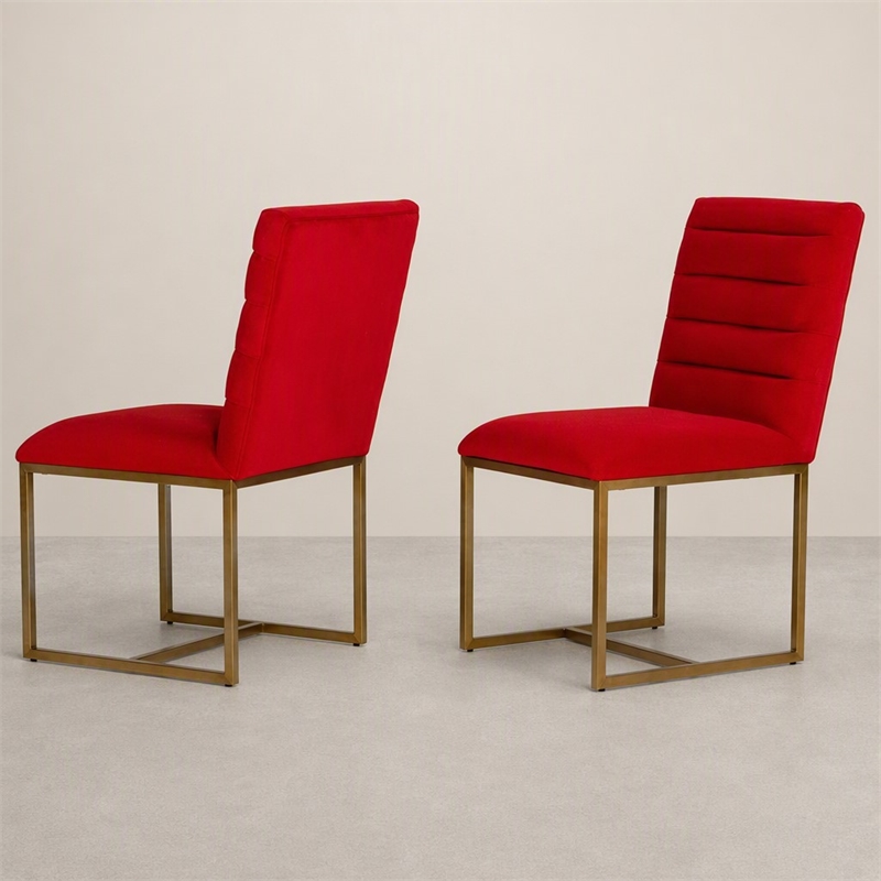Pemberly Row Velvet Dining Chair with Gold Steel Frame in Orange (Set of 2)