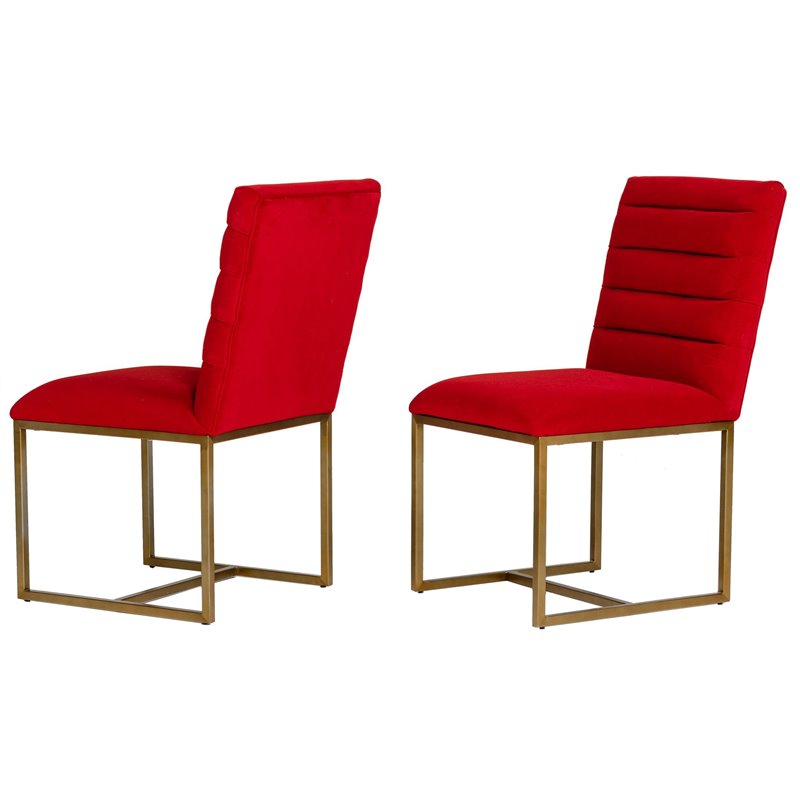 Pemberly Row Velvet Dining Chair with Gold Steel Frame in Orange (Set of 2)