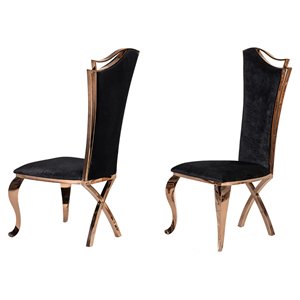 Pemberly Row Velvet Dining Chair with Rose Gold Frame in Black (Set of 2)