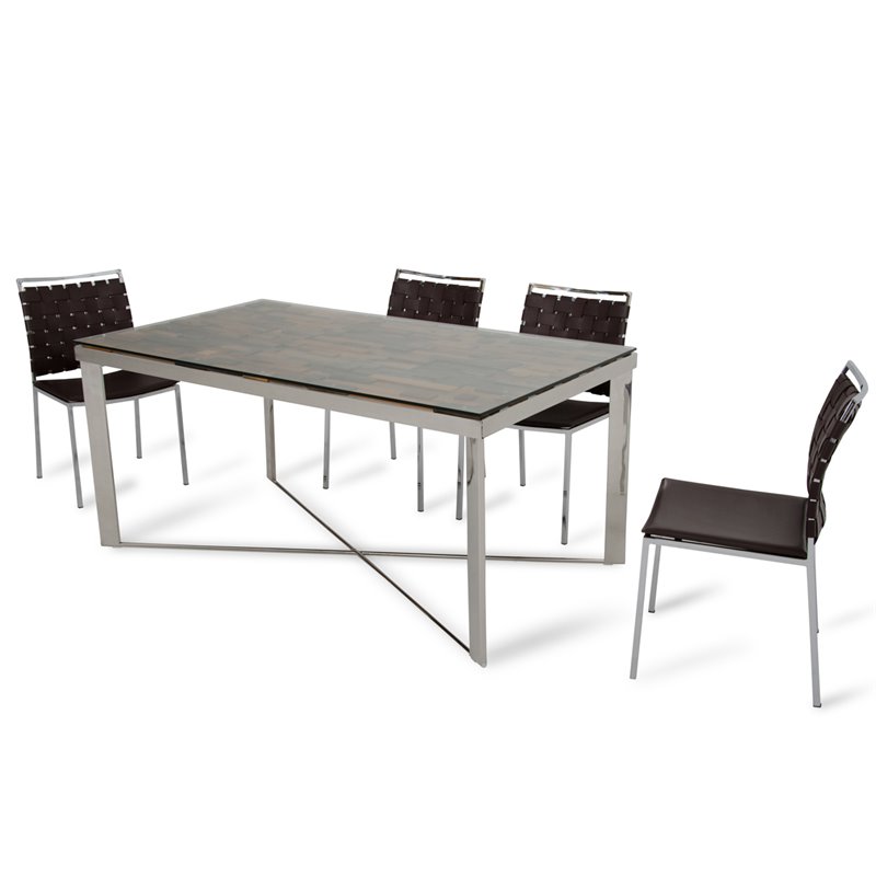 Pemberly Row Mosaic Glass Dining Table with Stainless Steel Base