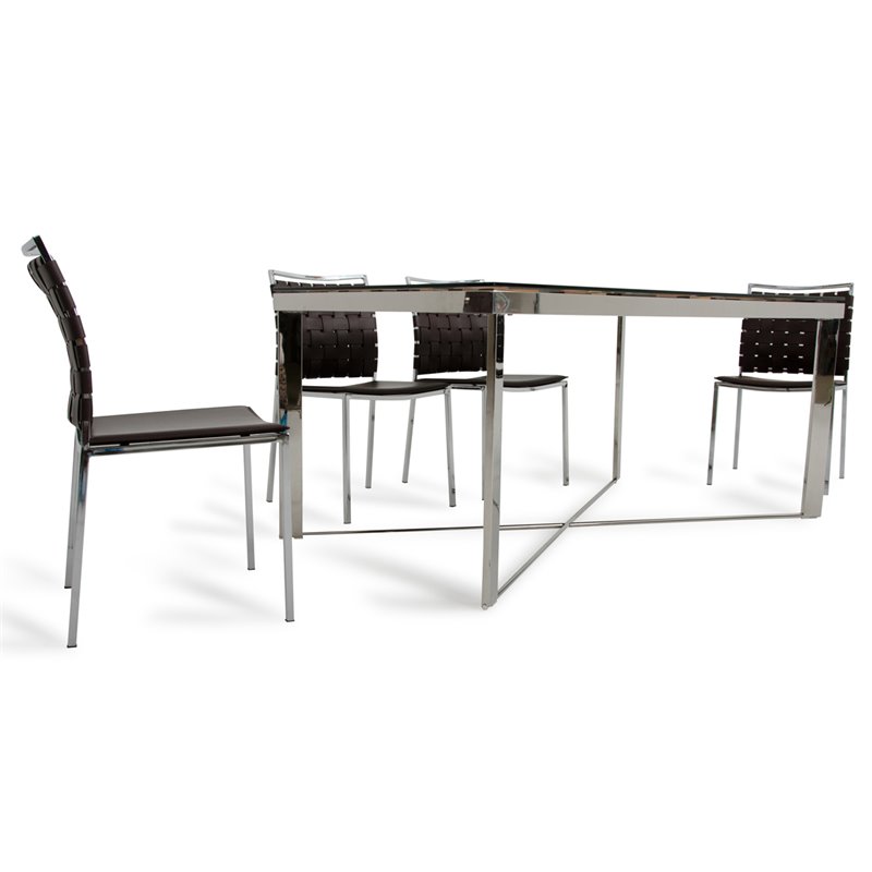 Pemberly Row Mosaic Glass Dining Table with Stainless Steel Base
