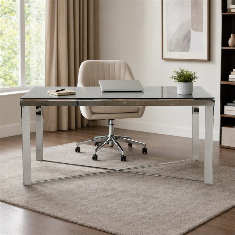 Pemberly Row Mosaic Glass Dining Table with Stainless Steel Base