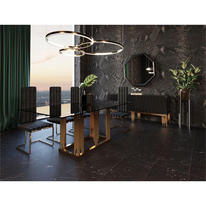 Pemberly Row Modern Smoked Glass Dining Table with Rose Gold Base