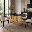 Pemberly Row Modern Smoked Glass Dining Table with Rose Gold Base