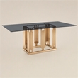 Pemberly Row Modern Smoked Glass Dining Table with Rose Gold Base