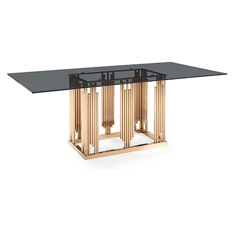 Pemberly Row Modern Smoked Glass Dining Table with Rose Gold Base