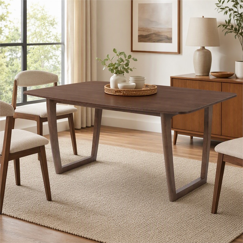 Pemberly Row Rectangular Solid Wood Dining Table in Walnut Finish
