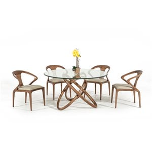 Pemberly Row Round Glass & Walnut Dining Table with Ash Base