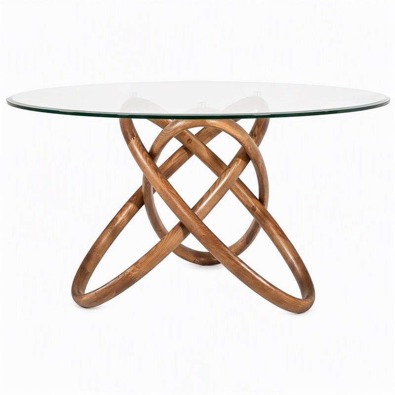 Pemberly Row Round Glass & Walnut Dining Table with Ash Base