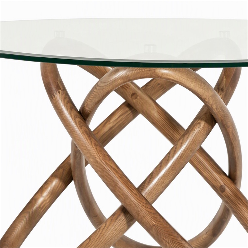 Pemberly Row Round Glass & Walnut Dining Table with Ash Base